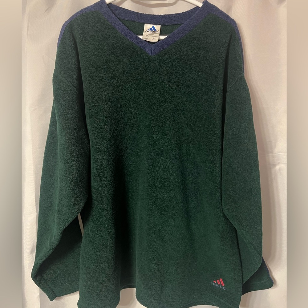 Adidas Men's V-Neck Polar Fleece 100% Polyester Sweater - Green & Blue size L